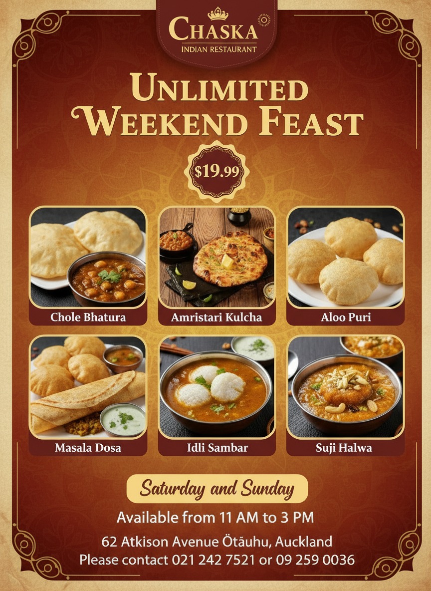 Unlimited Weekend Feast at Chaska Indian Restaurant